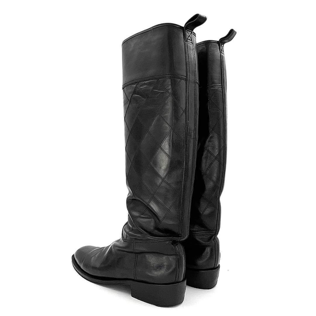《超美品》シャネル ロングブーツ キルティング マトラッセ レザー 黒系 37