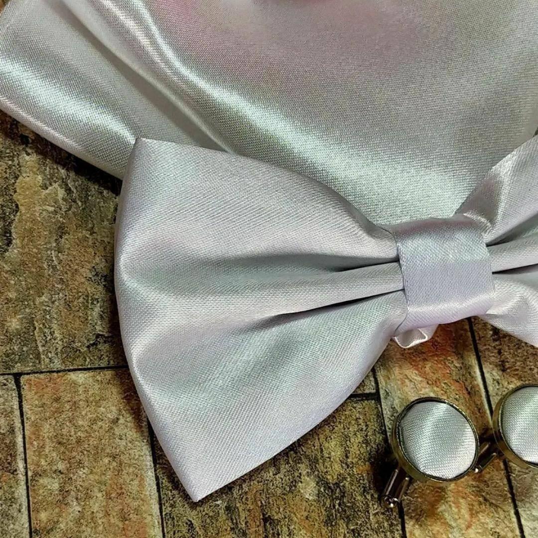 蝶ネクタイ チーフ カフス 3点セット ワンタッチ 結婚式 イベント