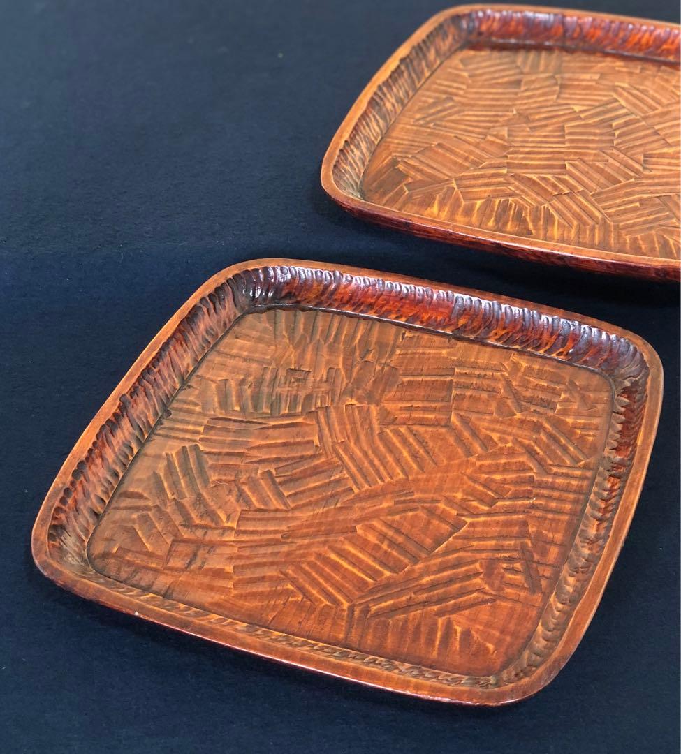 割引❗️《R》伝統工芸 讃岐彫 小膳2客 讃岐膳 讃岐盆 木製　251007あ7