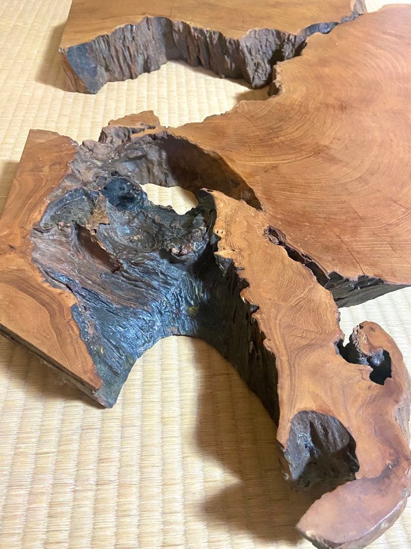 極希少・時代物天然欅けやき一枚板 瘤杢・自然穴｜古材銘木 縦 104× 横
