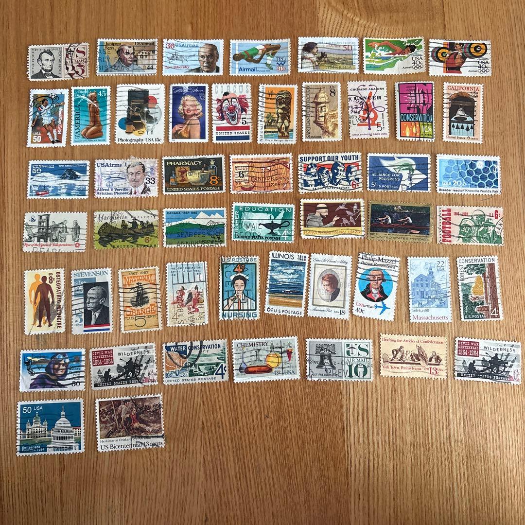 おしゃれな外国切手 アメリカ 50枚 海外切手 紙もの 古切手