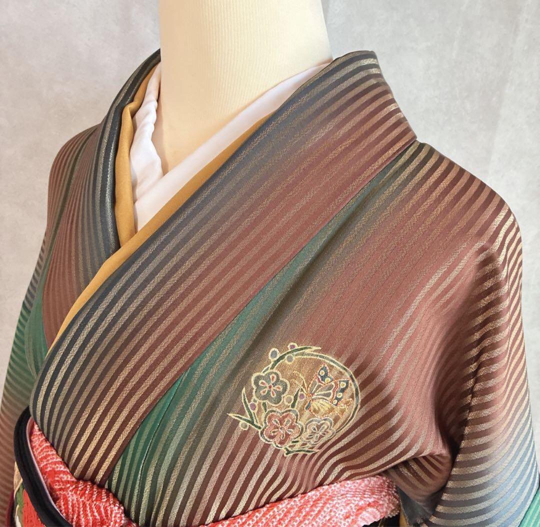 坂*ん様 付け下げ 小紋 フルセット 着物 正絹 縞模様 ストライプ 比翼