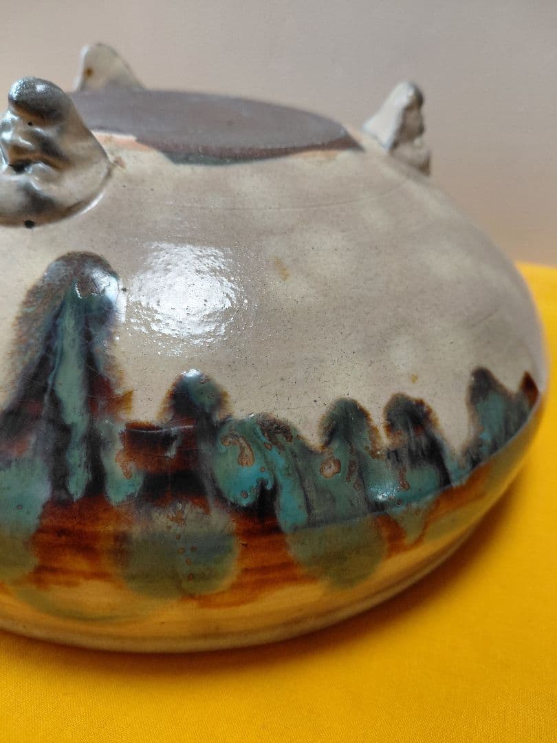 骨董 三足水盤 龍門司焼 二彩秞 明治～大正期 24×11センチ - メルカリ