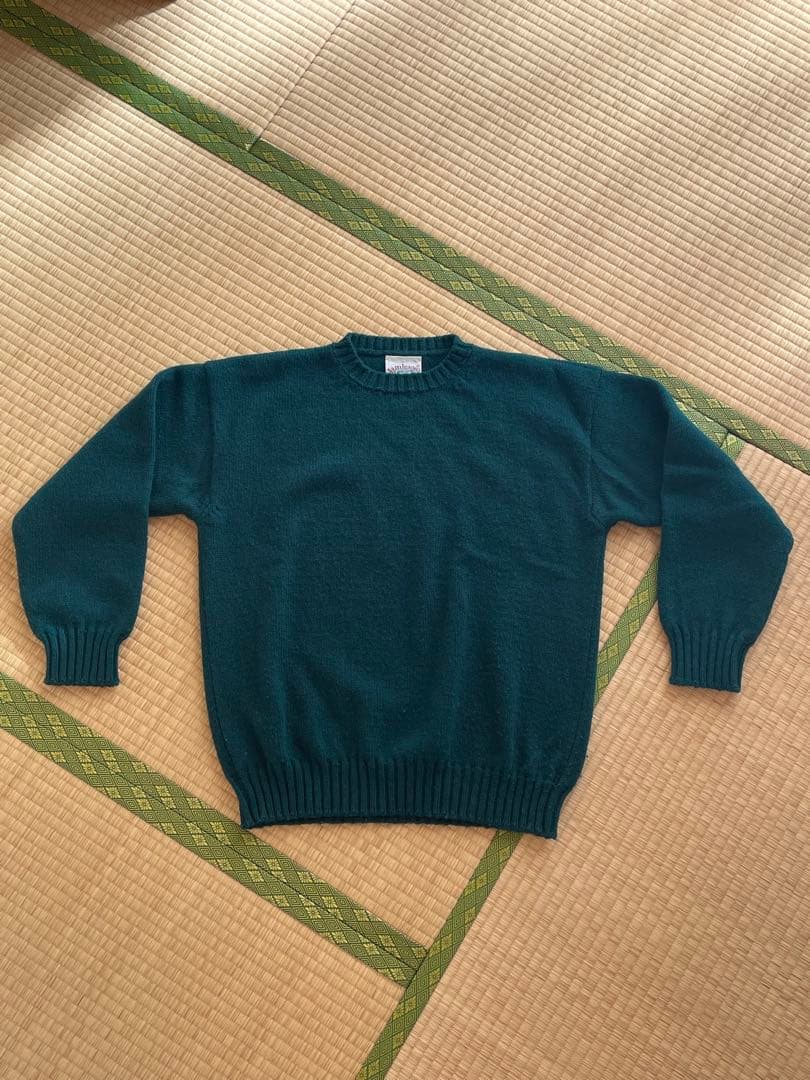 Jamieson's グリーン クルーネック ニットセーター ヘビーウール M Jamieson's of Shetland（ジャミーソンズオブシェトランド）の