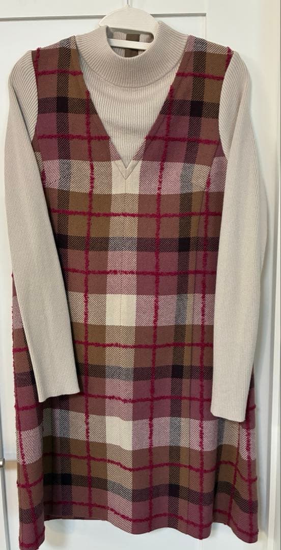 チェック柄長袖ワンピース　38 チェック柄シャツワンピース ワンピース 長袖 前開き チェック柄 V