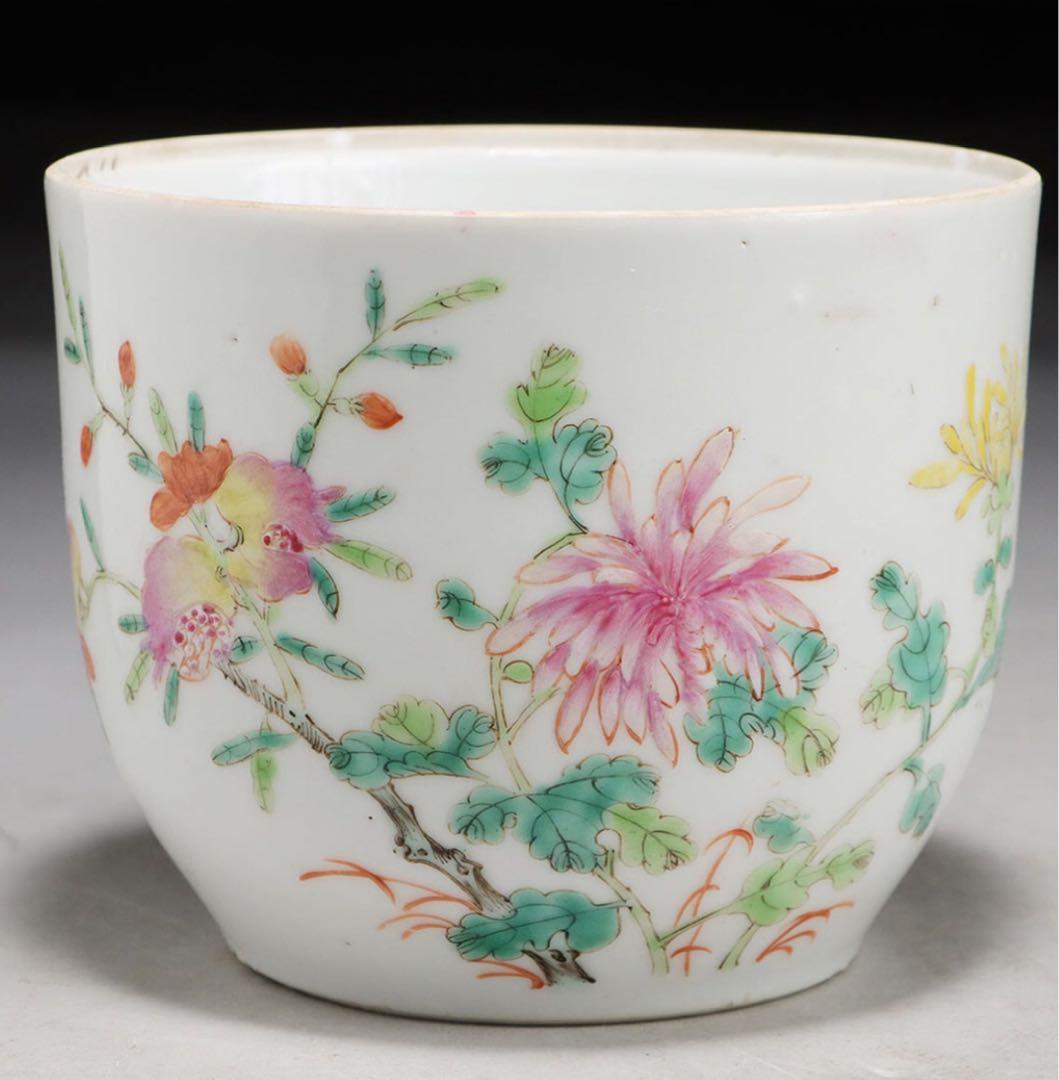 清時代粉彩茶入 陶磁器 花 茶道具 旧家整理品 中国古美術 専用箱