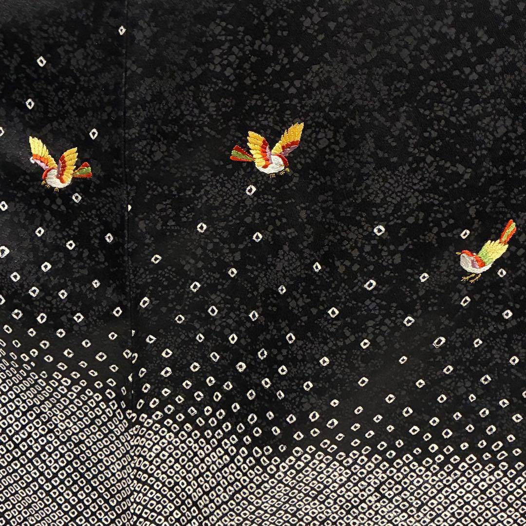 D143 訪問着 絞り 鳥刺繍 花紋 正絹 着物 袷 未使用極美品 着物・浴衣