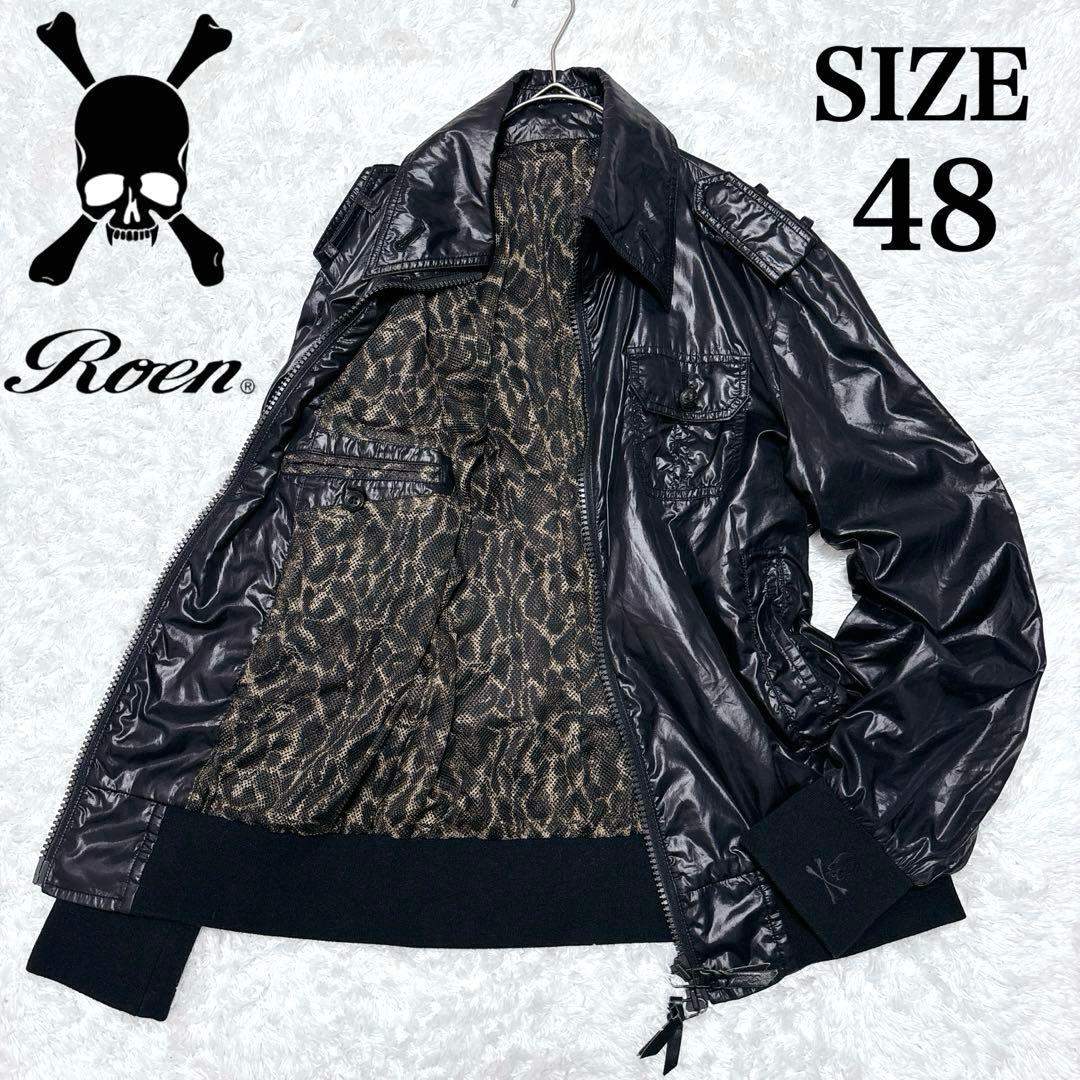 00s Roen ロエン ナイロンジャケット y2k 黒 レオパード柄 短丈 L 00s Roen ロエン ナイロンジャケット y2k 黒 レオパード柄 短丈 L