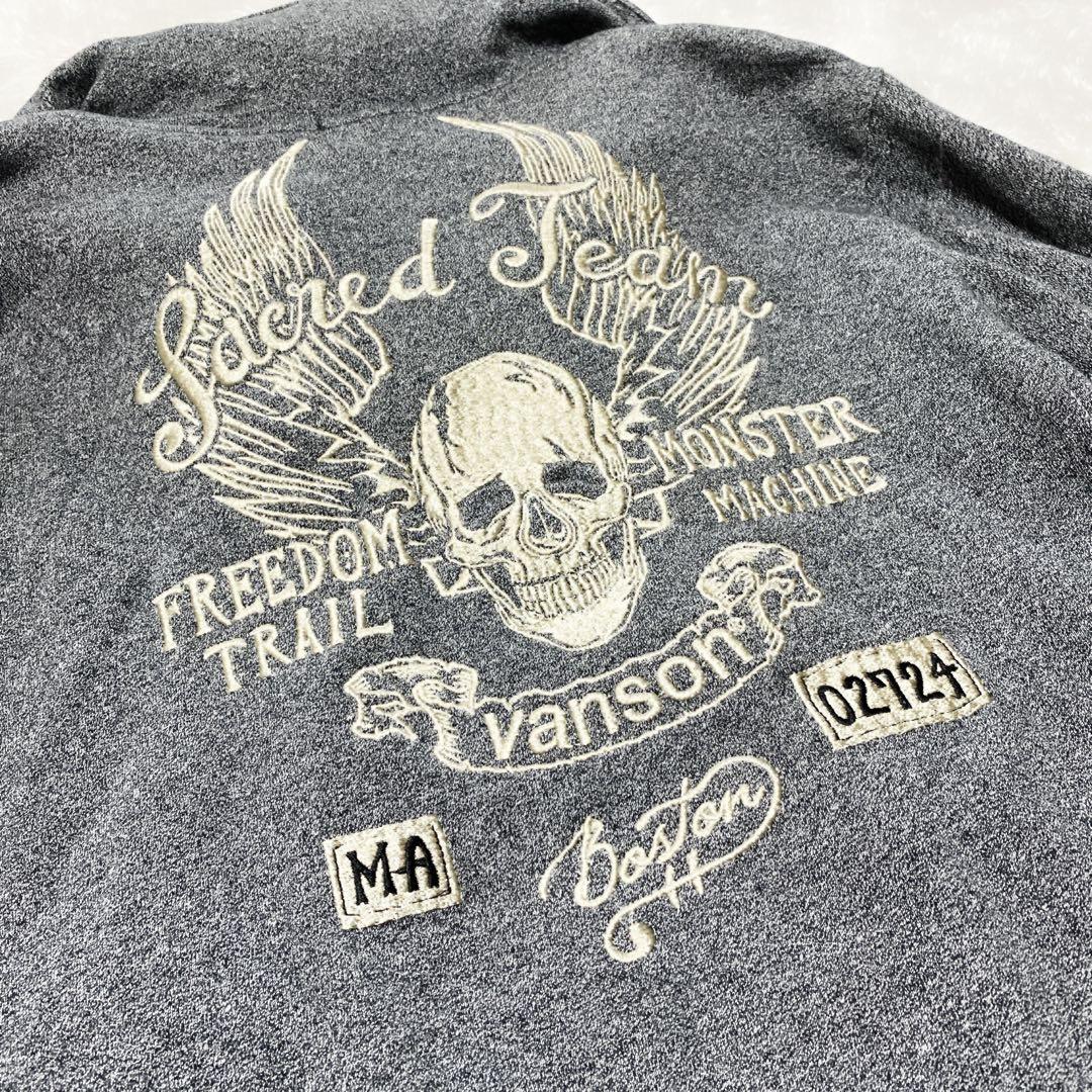 VANSON スカル刺繍 コットン スウェットブルゾン グレー L 2way - メルカリ