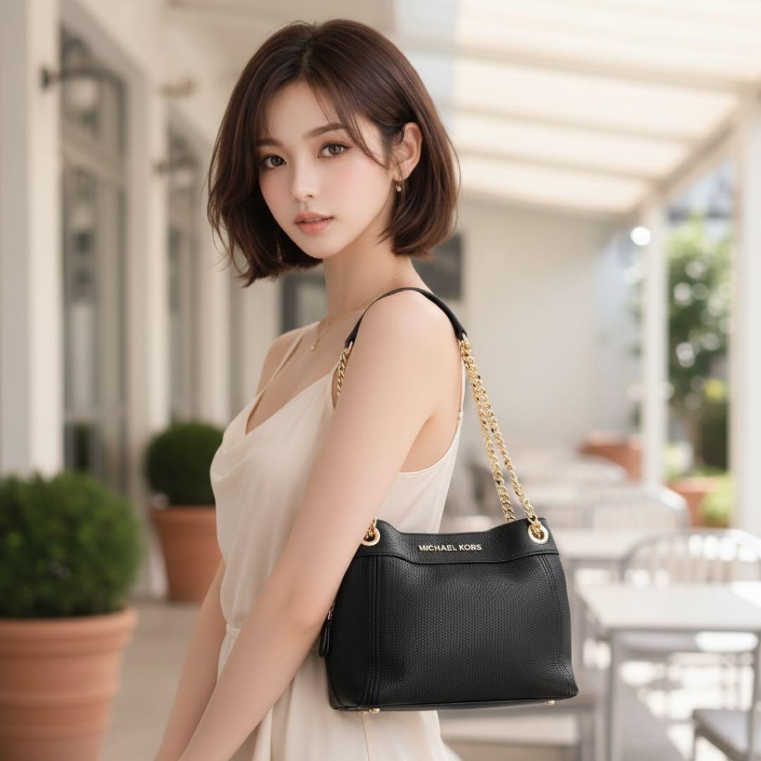 《極美品》マイケルコース ミニショルダーバック チェーン レザー シボ革 通勤