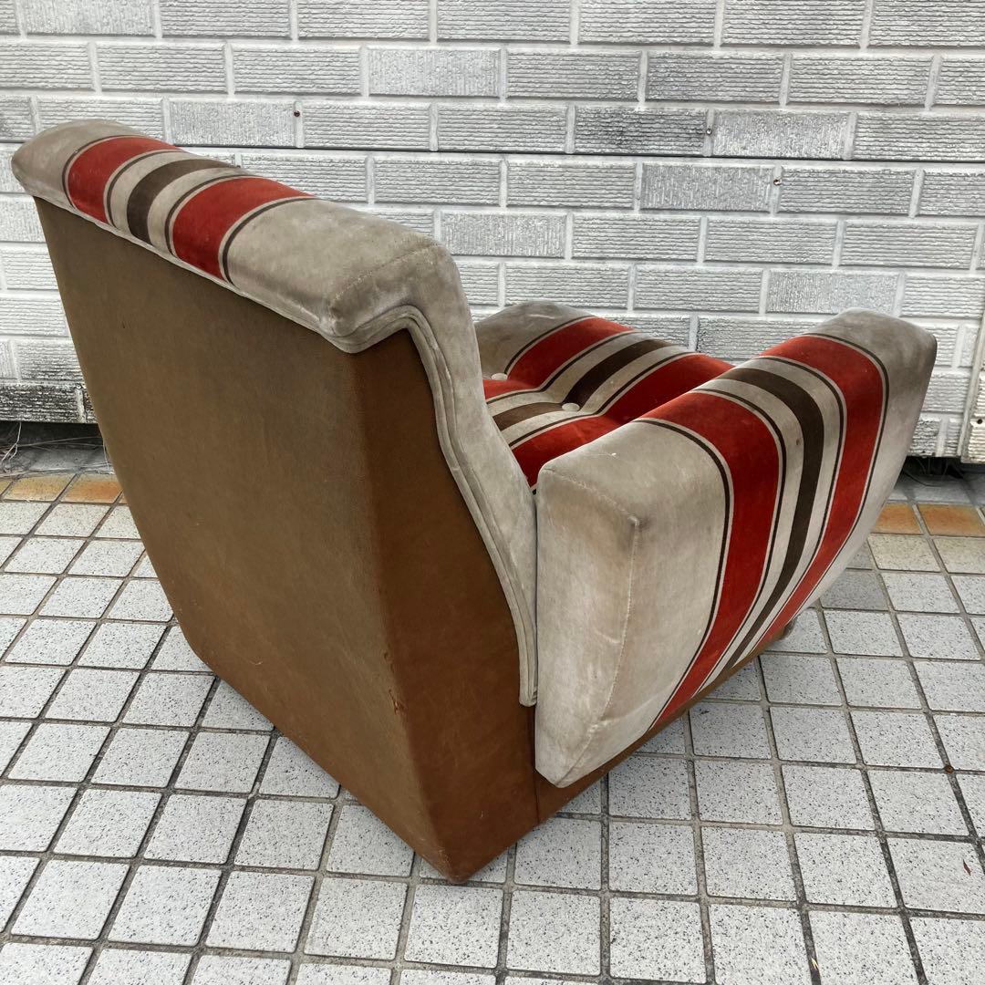 昭和レトロ ベロアストライプソファー 1人掛けソファー アームチェア