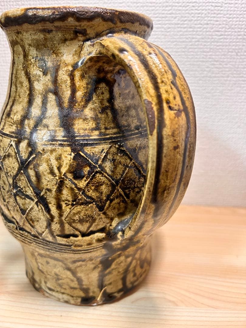飴釉貼付紋　ピッチャー　検）民藝　益子焼　濱田庄司　濱田篤哉　藤井佐知