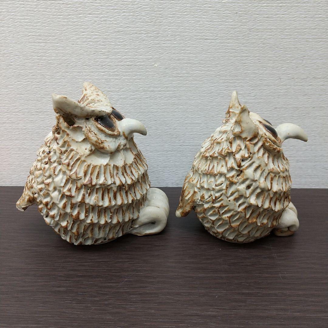 ⑦ 青芳 フクロウ 梟 2点セット 陶器 森元青芳 砥部焼 オブジェ 置物