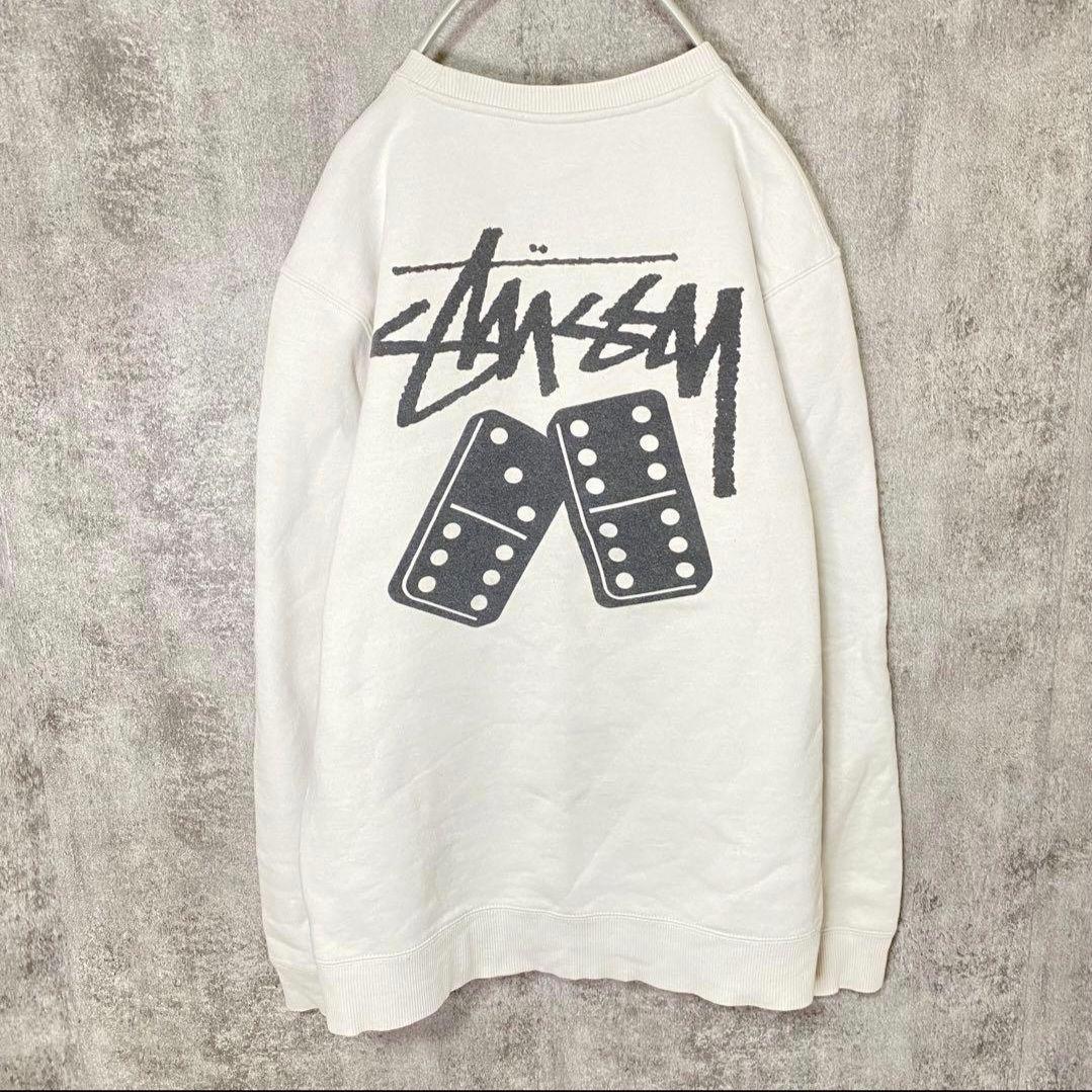 STUSSY スウェット L ホワイト ドミノロゴ 定番◎ ゆるだぼ - メルカリ