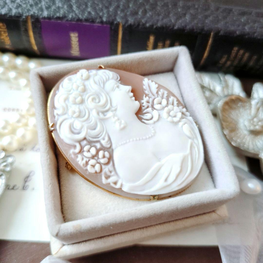 М刻印 イタリア シェルカメオ ブローチ ペンダント cameo 貴婦人