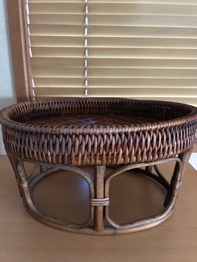 ラタン カントークテーブル 籐 ローテーブル 竹細工 古民具 41センチ