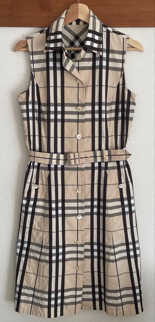 バーバリーロンドン ノースリーブシャツワンピース ベルト付き 40