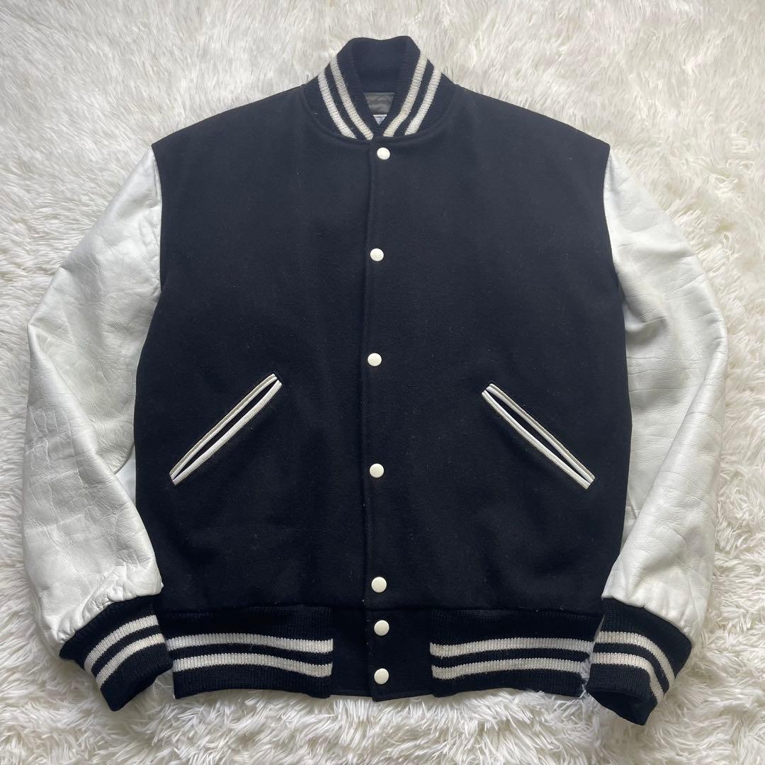 極希少　L相当　好配色　Catch ball袖レザースタジアムジャンパー　44 スタジャン 背番号刺繍入り切替袖茶スタジアムジャンパー 茶色