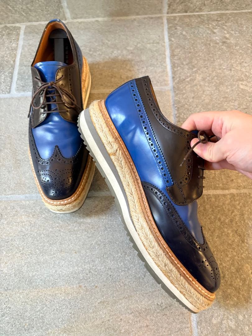 名作【PRADA】プラダ エスパドリーユ 厚底ウイングチップシューズ 6 1