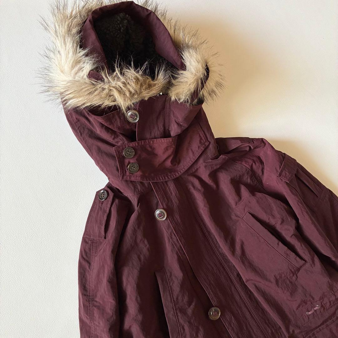 バーバリー 2way モッズコート アウター 裏地チェック ファー ワイン