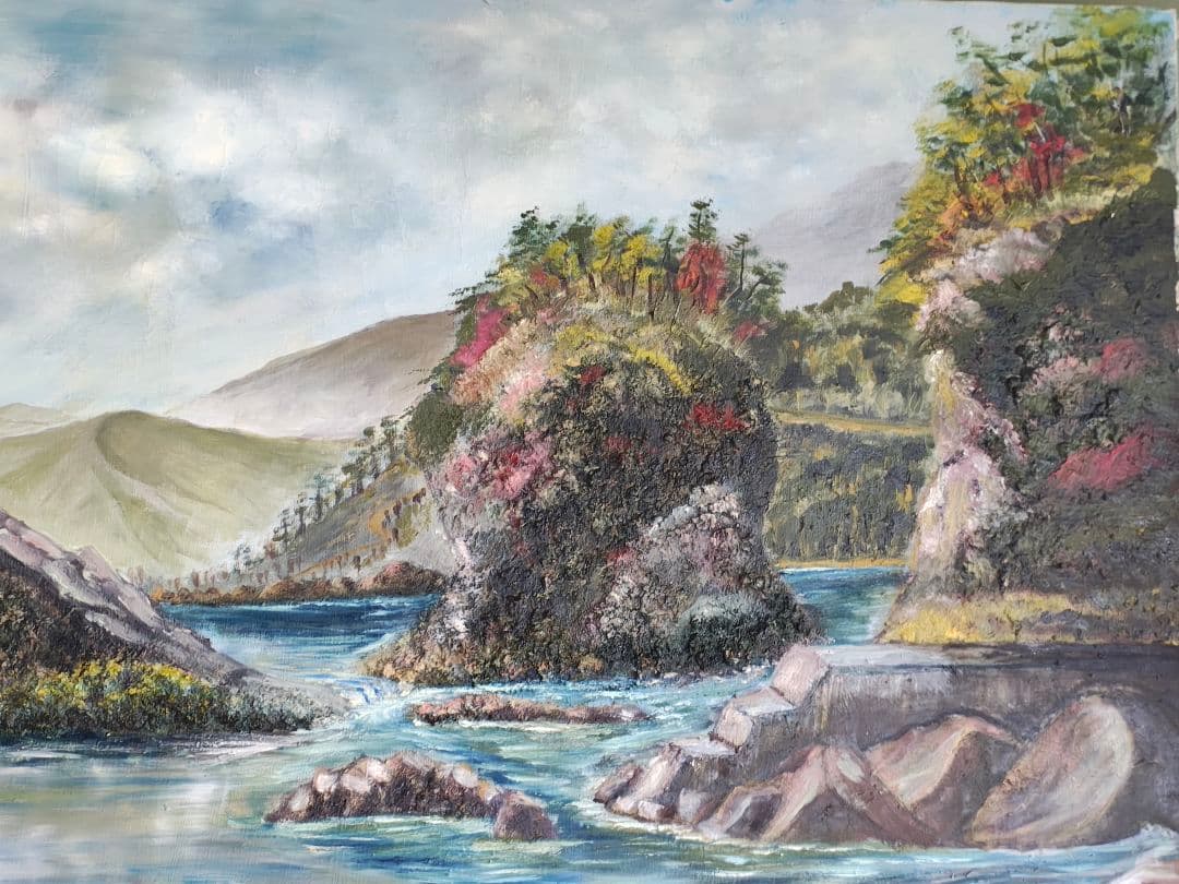 F50号 大型原画】日豊海岸 油彩画「秋-海辺の想」宮崎 大分 風景画