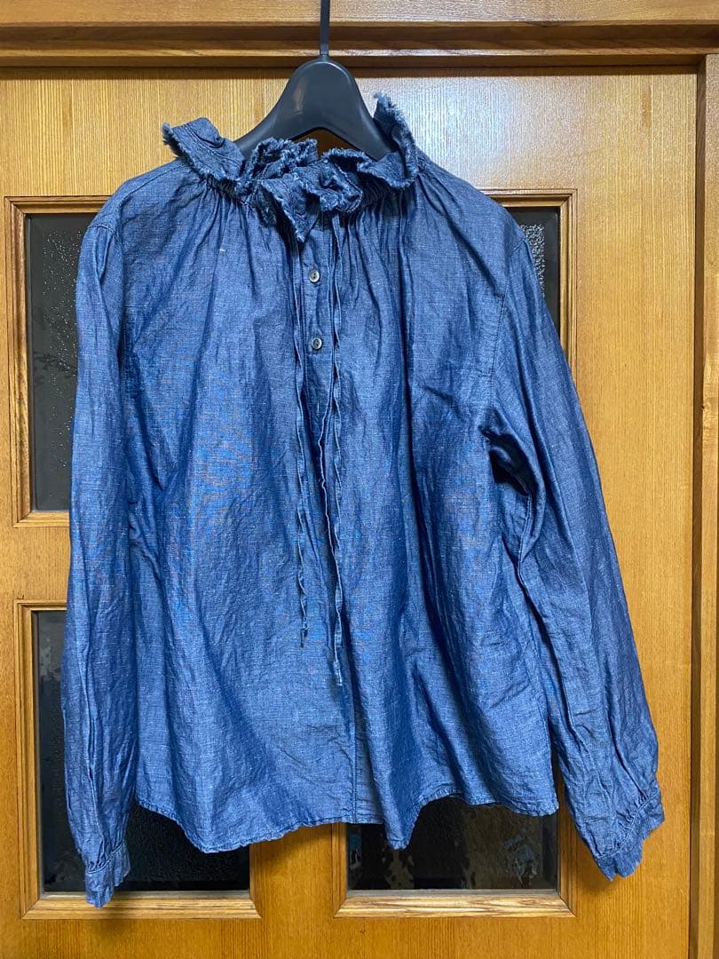 ダークブルー フリル付き長袖シャツ ZARA ザラ 訳あり ダークブルー フリル付き シャツ ブラウス 長袖 M