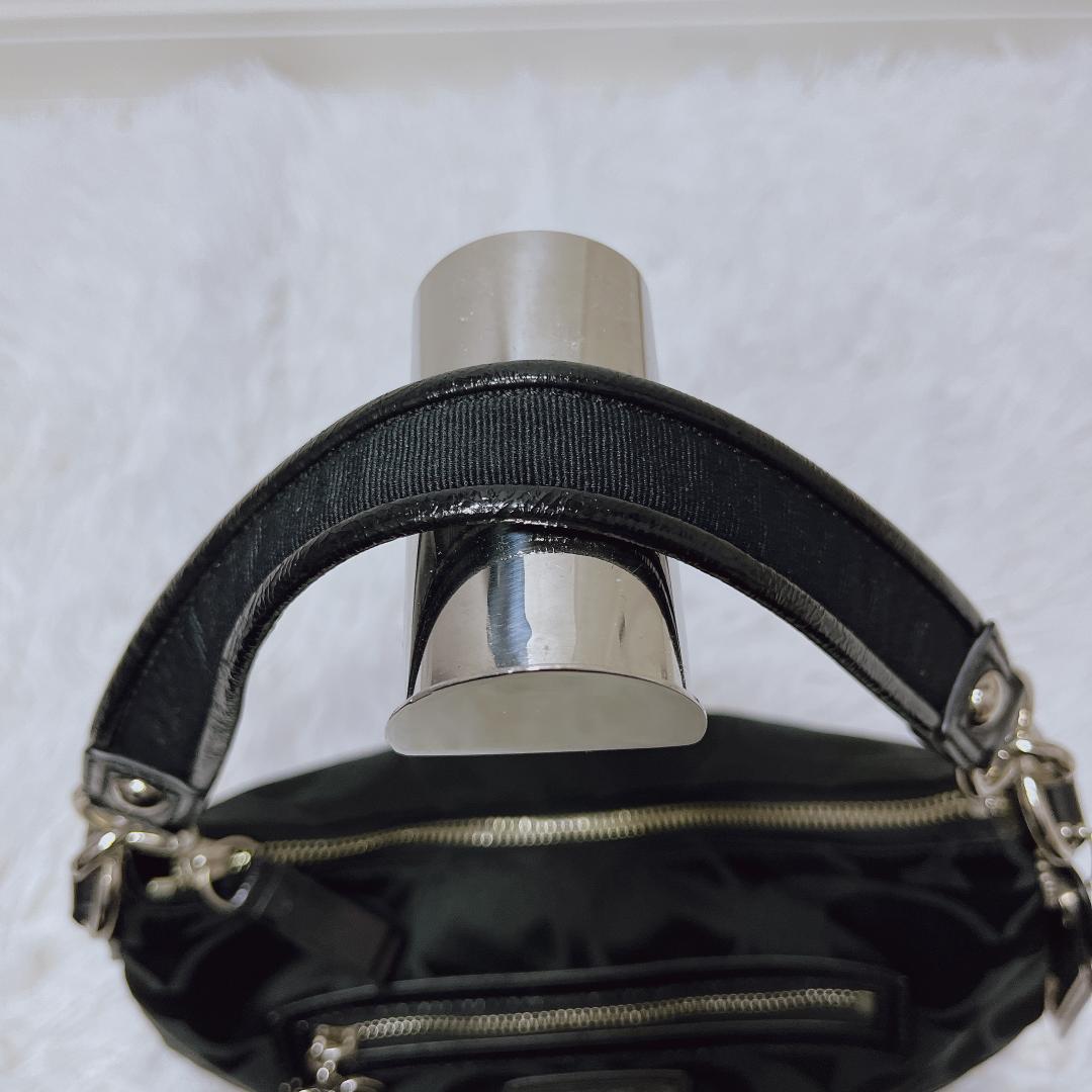 大人気 COACH コーチ ポピー 2way ショルダーバッグ シグネチャー 黒