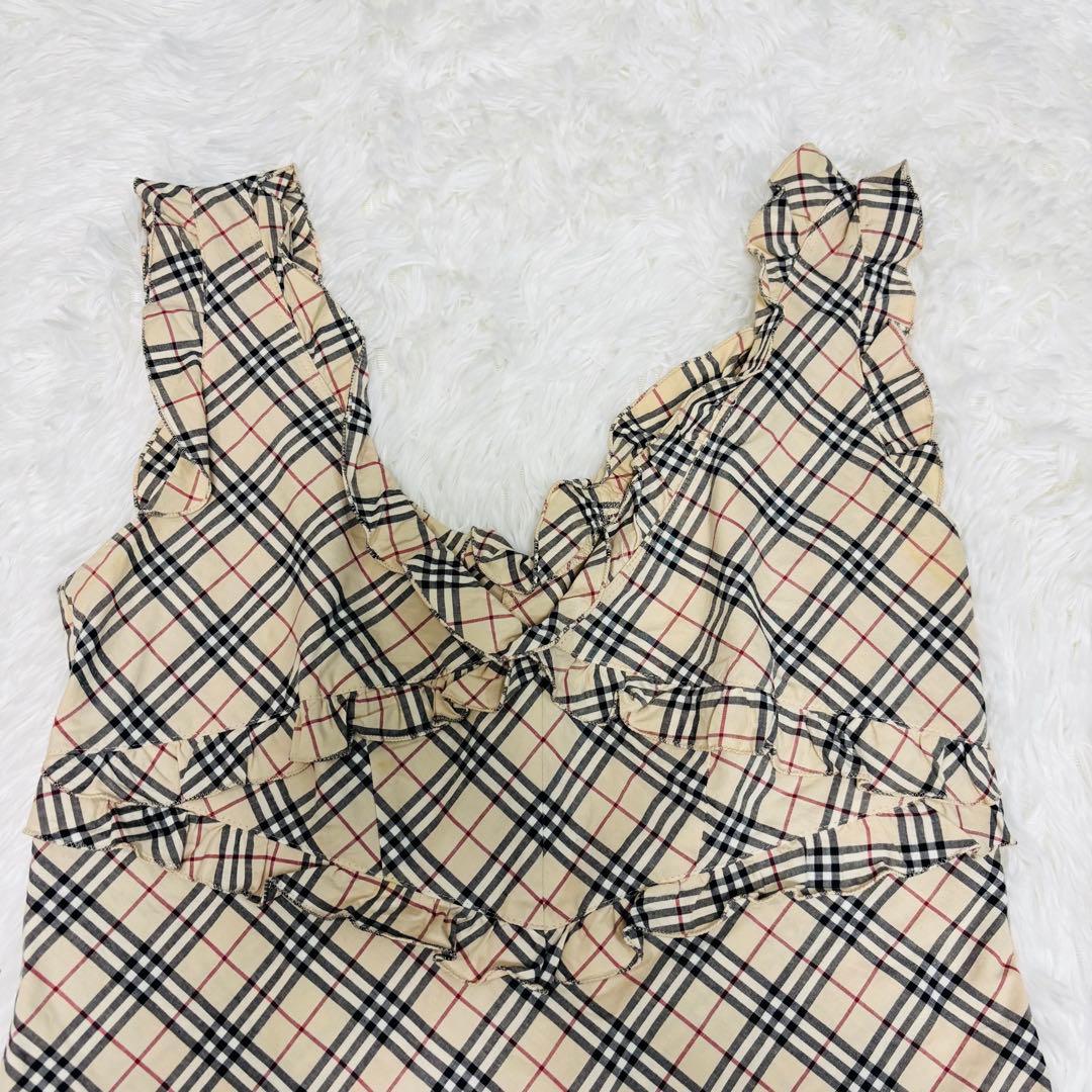 美品 バーバリー ノースリーブ タンクトップ 襟 フリル ノバチェック