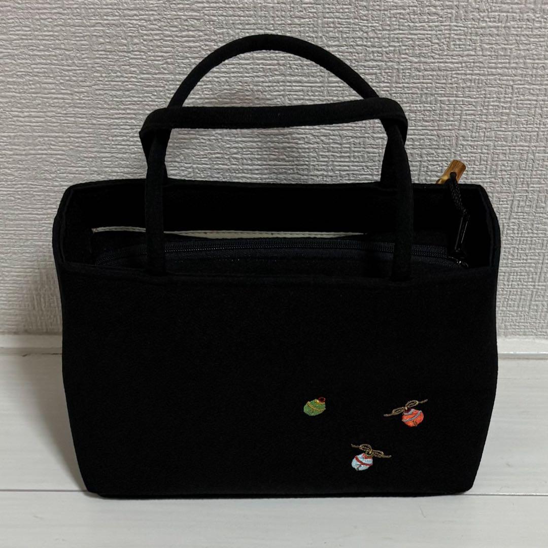京都 井澤屋 バッグ「小鈴」黒 ちりめん 手提げバック 和装 鈴柄