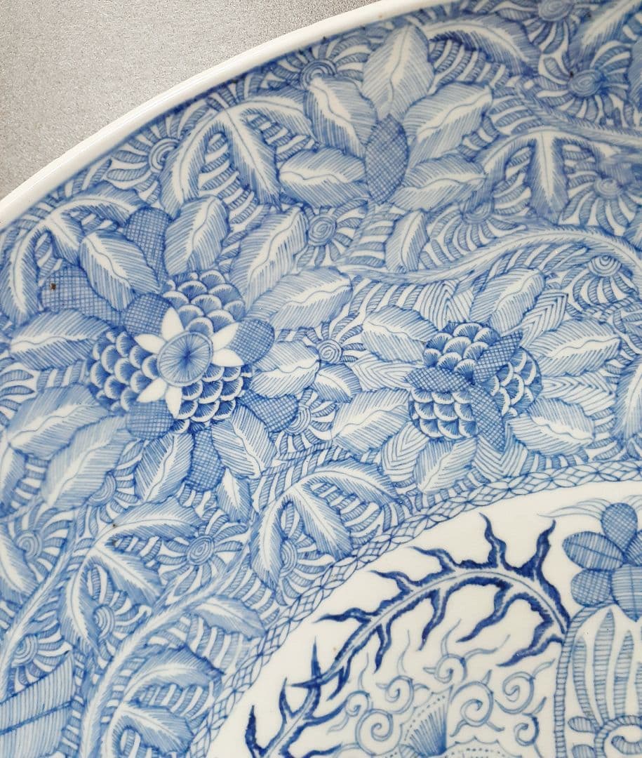 美術館級の逸品❗】江戸時代 古伊万里染付 鳳凰花散 56.4cm大鉢 完品