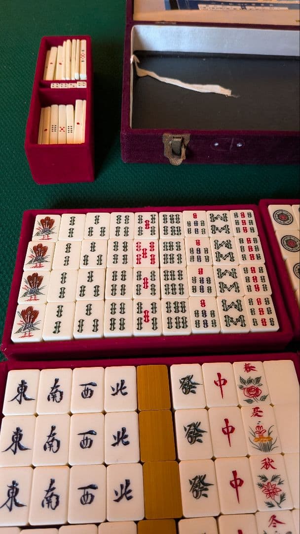 鶴一索 ミズノ丸一 ひまわり 背緑 27mm ＆東京麻雀 竹牌 チップ