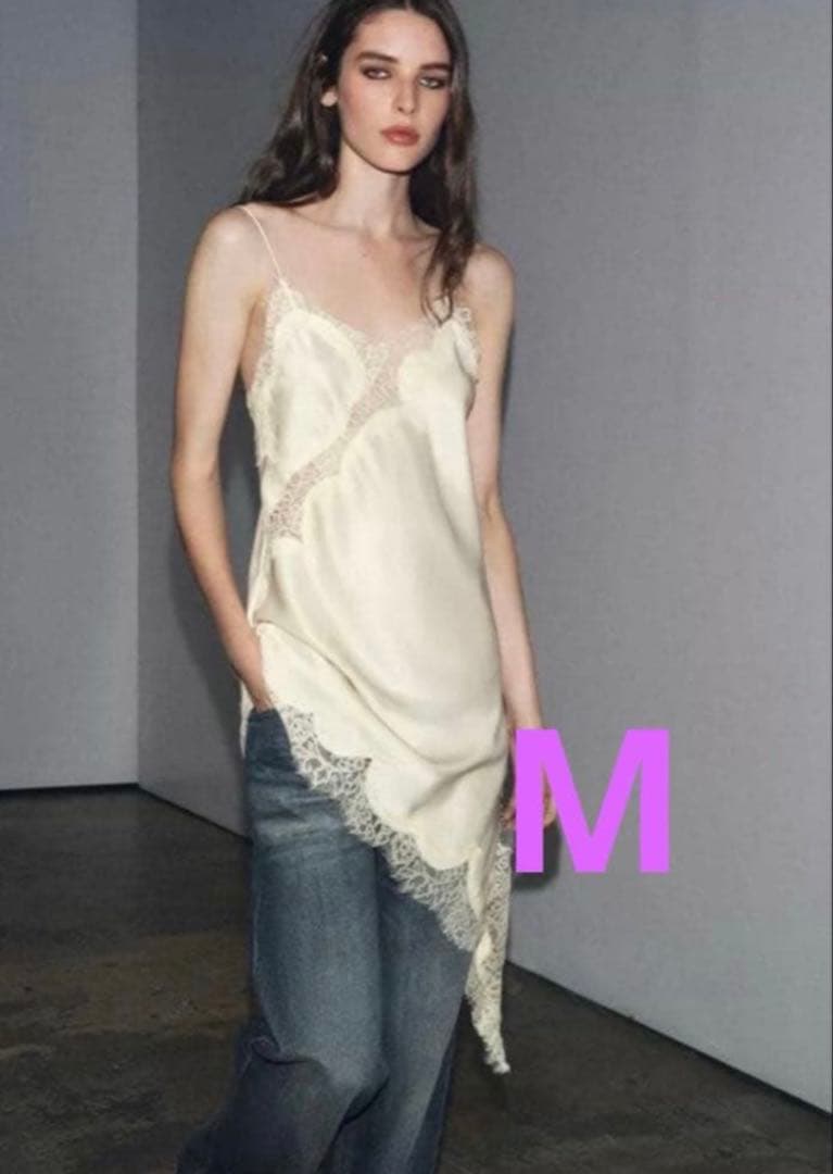 ZARA ZW COLLECTION アシンメトリーレースワンピース M サテン - メルカリ