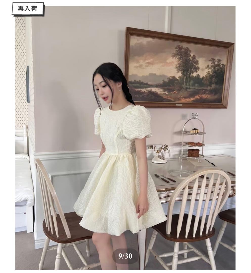 treat ürself】バルーンフラワー ジャカード ワンピース イエロー