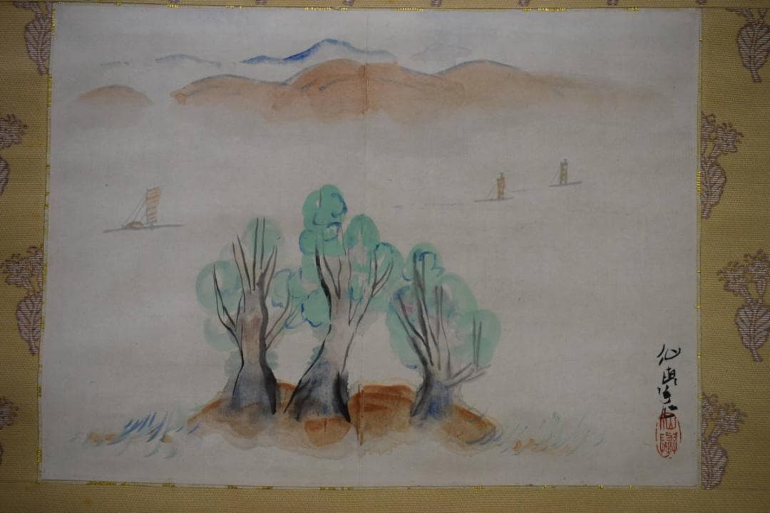 真作/松本仙挙/山水帆船図/布袋屋掛軸HJ-562 - メルカリ