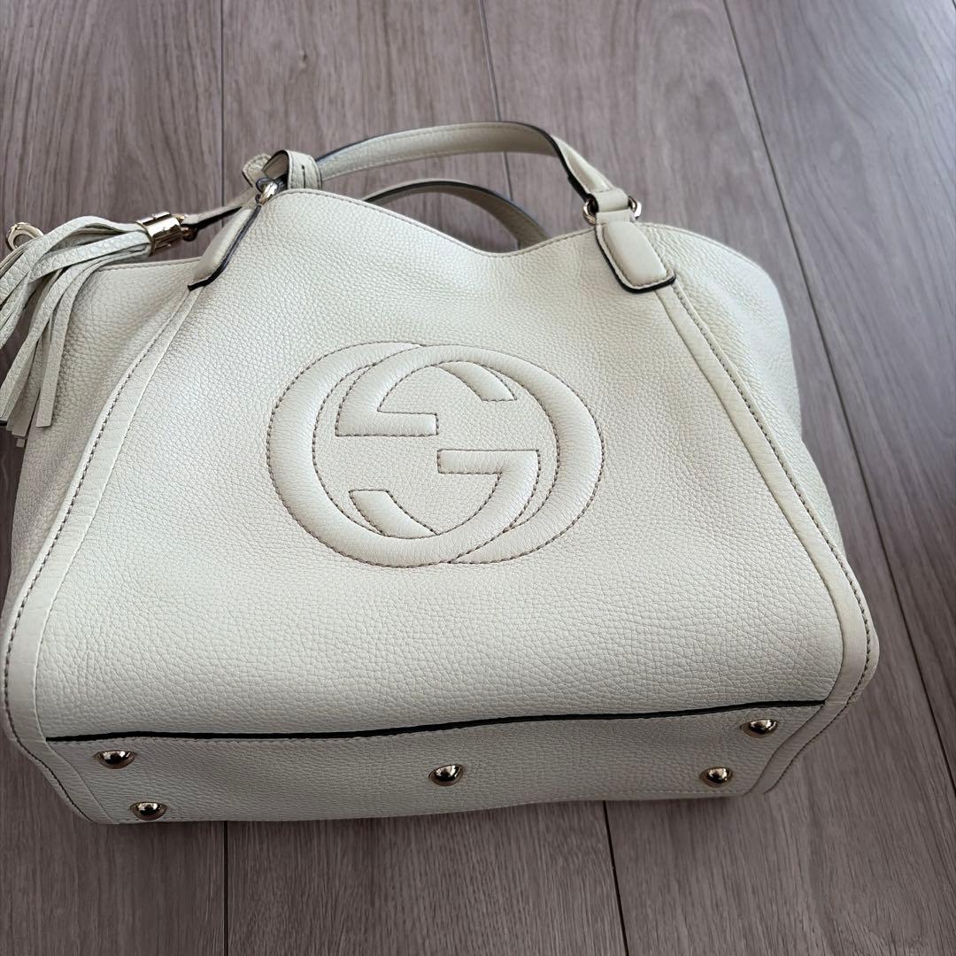 Gucci ホワイトレザーハンドバッグ GUCCI（グッチ） レザー ホワイト 白 ダブルG トートバッグ スモール