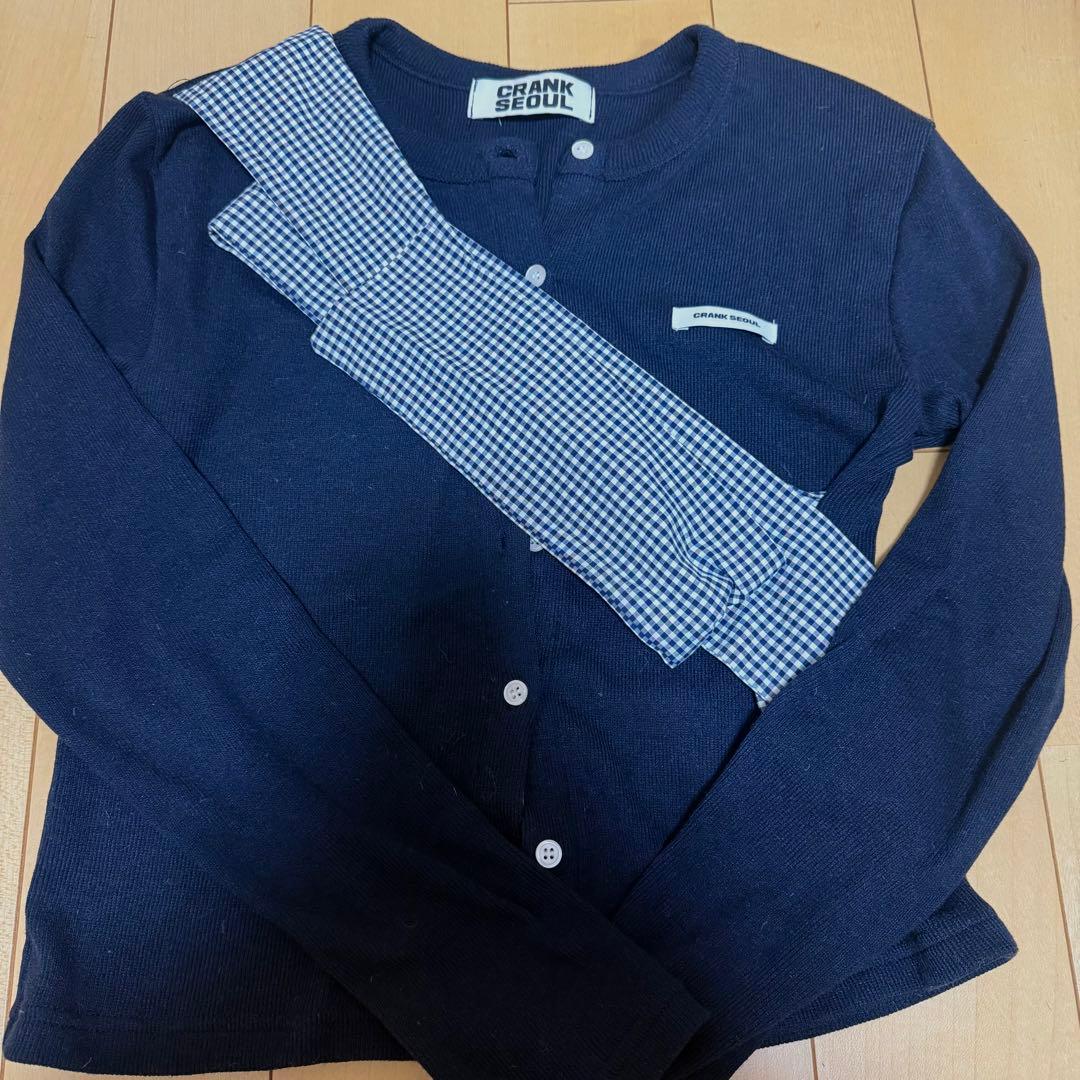CRANK リボンタイドニットカーディガン_ネイビー - メルカリ