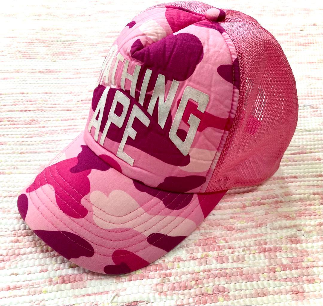 ☆美品☆BATHING APE アペイシングエイプ キャップ ピンク迷彩柄