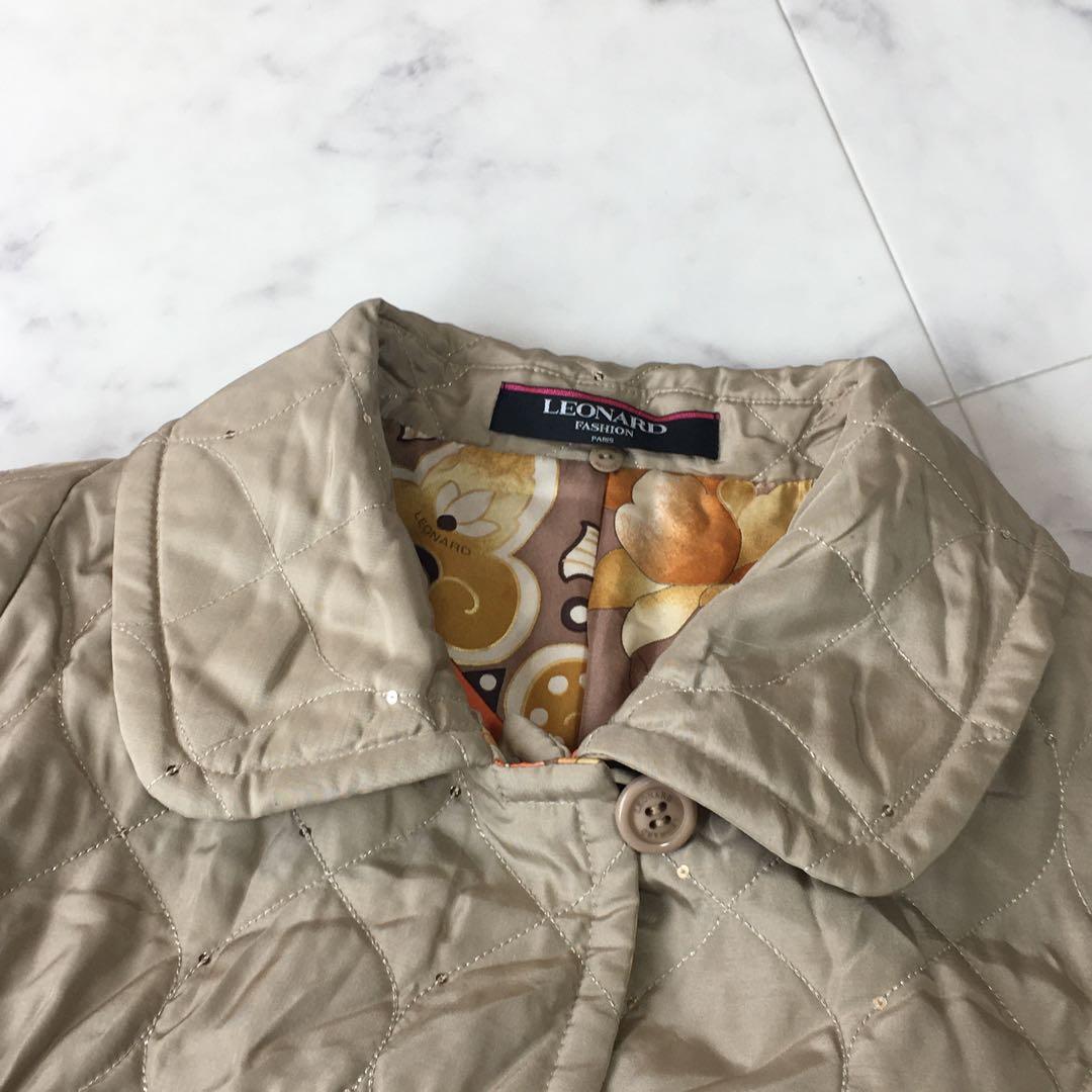 美品 LEONARD レオナール シルク スパンコール 中綿 ファー コート