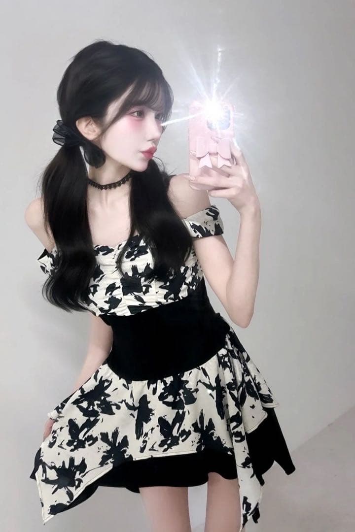 BELEAR MIMI《ベリアミミ》フラワーニュアンスミニワンピース BLK