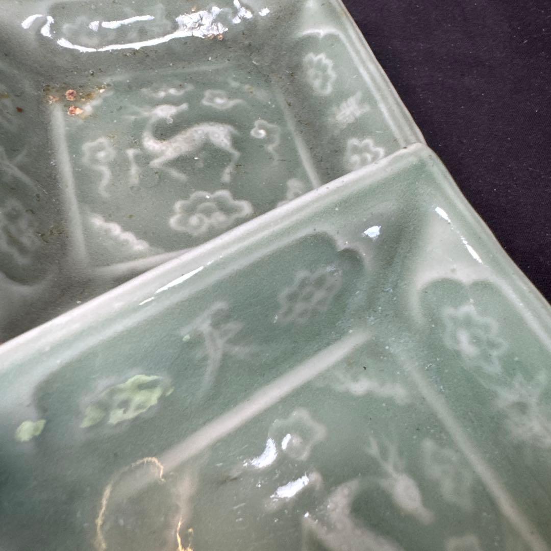 G26 送料無料 三田青磁 鹿の図 角皿 2枚 古美術 和骨董 - メルカリ