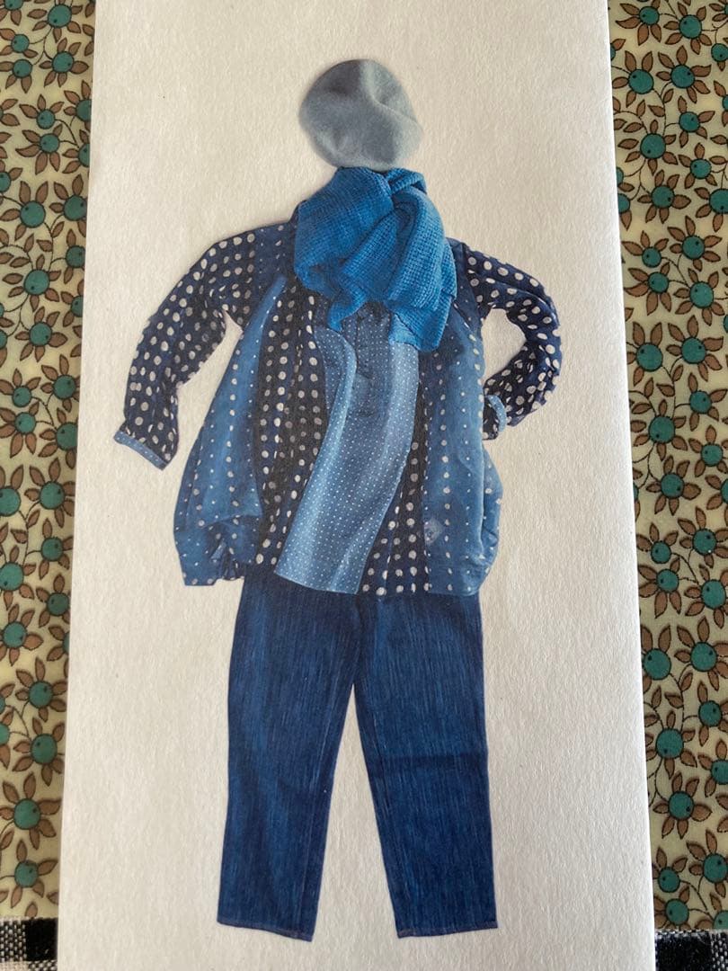 ◉45R シルク混インディゴドット柄パッチワークチュニックブラウス