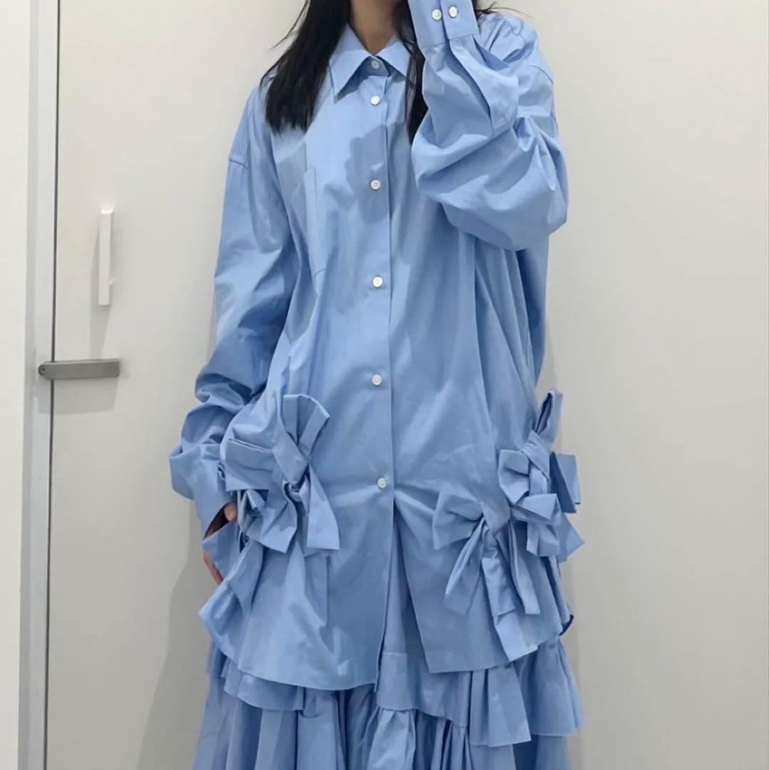 2024ss コムデギャルソン コムコム リボン装飾シャツブラウス 水色