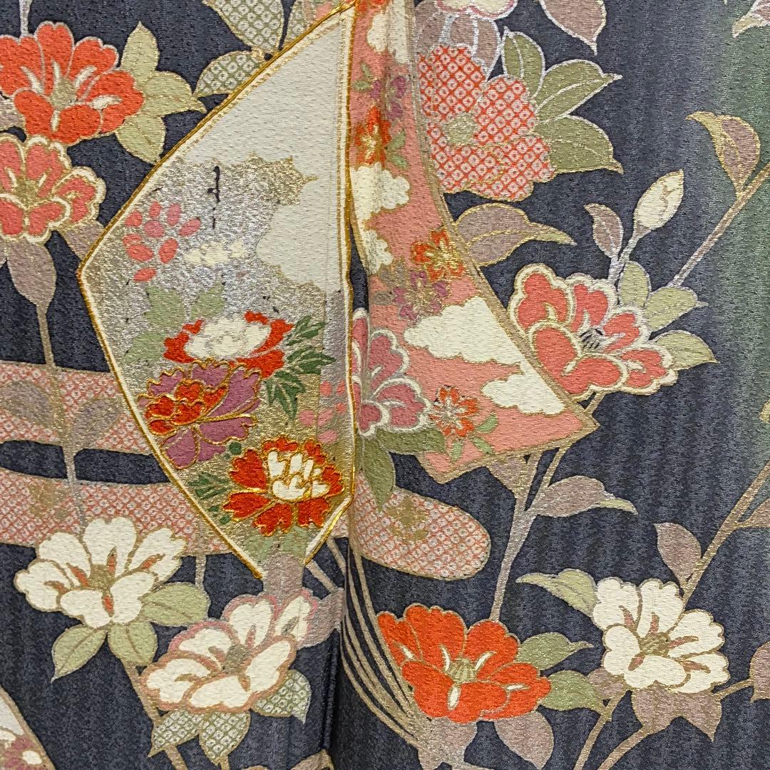 D233 訪問着 枝垂れ桜 金彩 正絹 着物 袷 しつけ糸付き未使用極美品