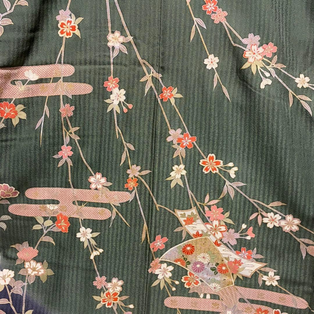 D233 訪問着 枝垂れ桜 金彩 正絹 着物 袷 しつけ糸付き未使用極美品