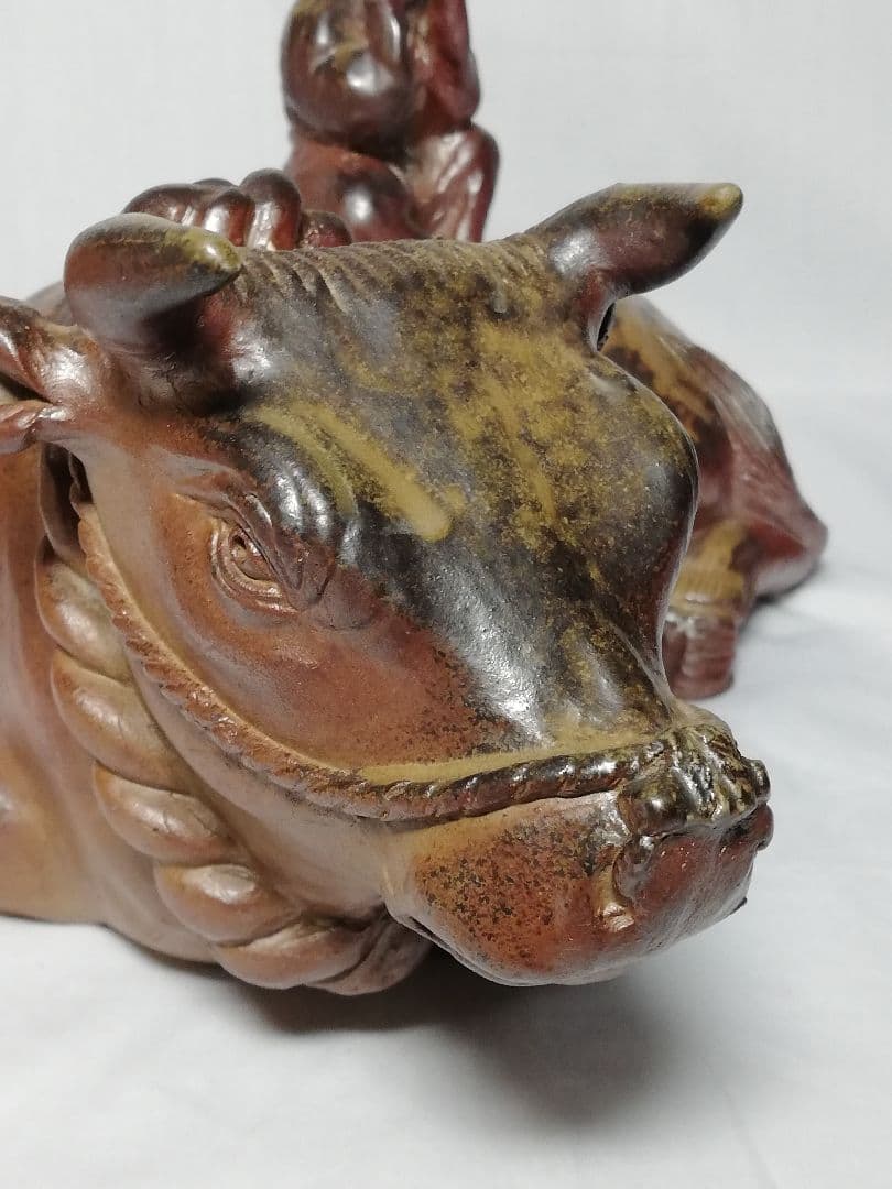 小野田瑞穂 備前焼 干支置物「丑」 共箱栞 縁起物 牛 丑年 工芸品 細工