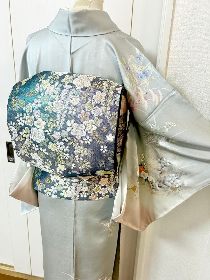 美品 未使用 しつけ糸付 裄丈長め 正絹訪問着 フルセット4点 袋帯