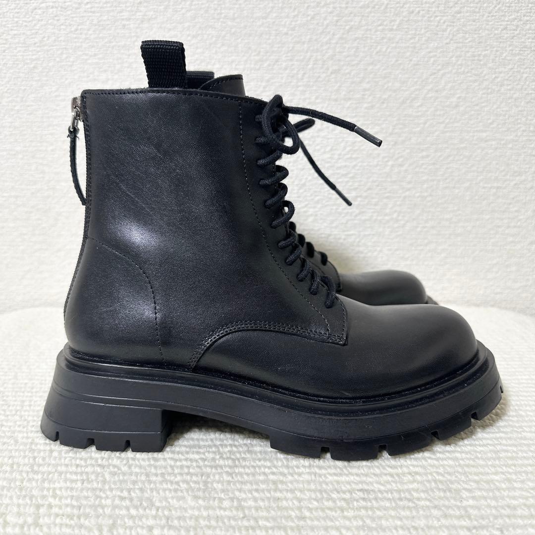 ZARA 厚底 トラックソール レザー ブーツ 黒 バックジップ 35 - メルカリ