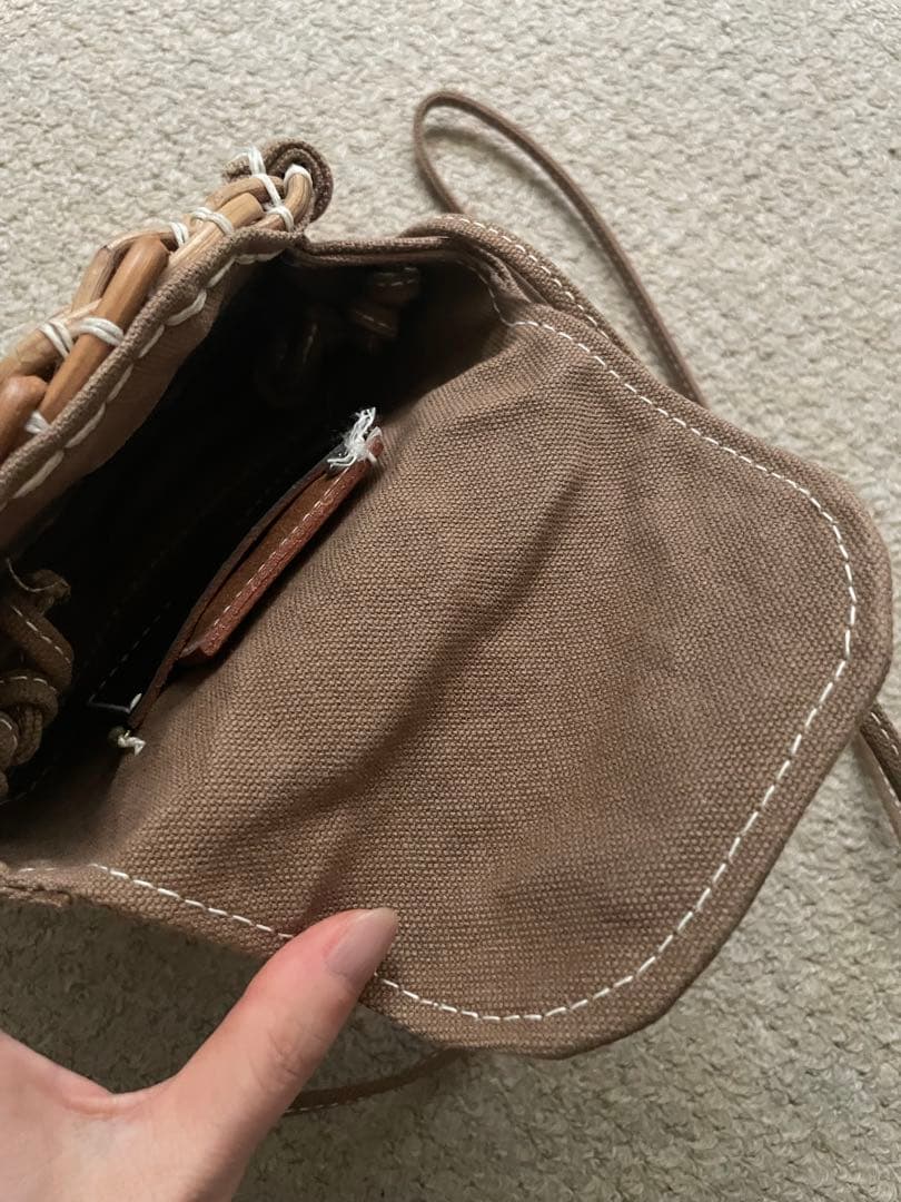 ebagos 防水キャンパス サークルポシェット BEIGE 手鏡付き - バッグ特別