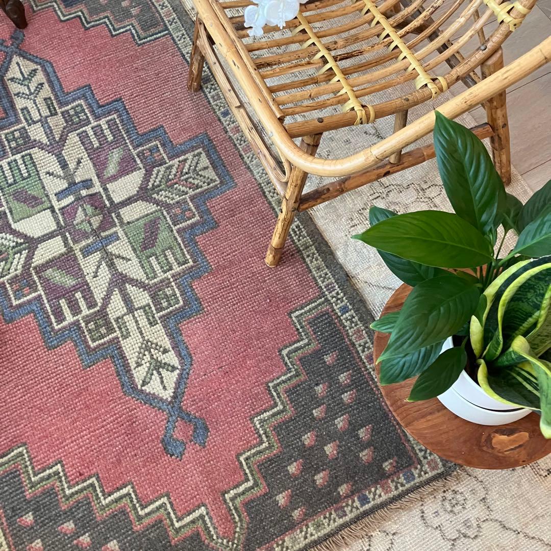 大きめ63×119上質くすみ大人ピンク グレーメダリオン トルコ