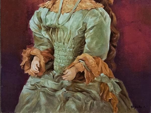 岸本和子 「人形」 大調和会 技巧的に実力がある油彩画 P10号